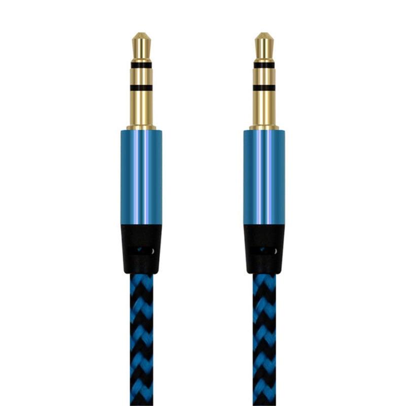Nylon Braided 1m 3.5 mm  Aux Audio Cable Jack For Mobile Car Headphones Speakers